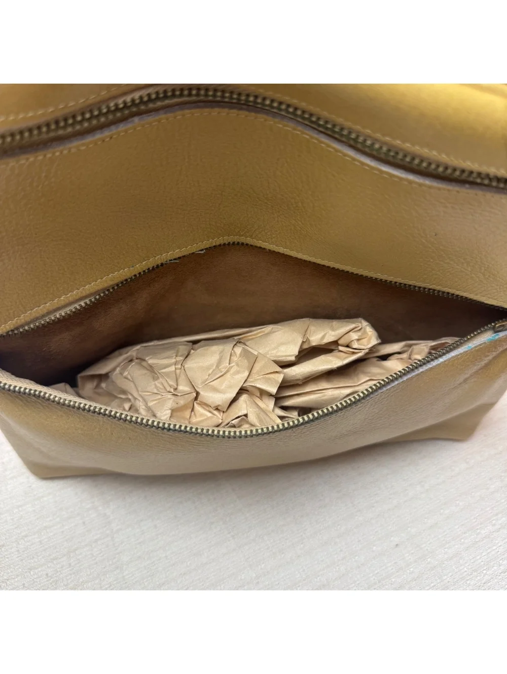 Vintage Tan Leather Clutch Purse Soft Foldover Minimalist Envelope Handbag